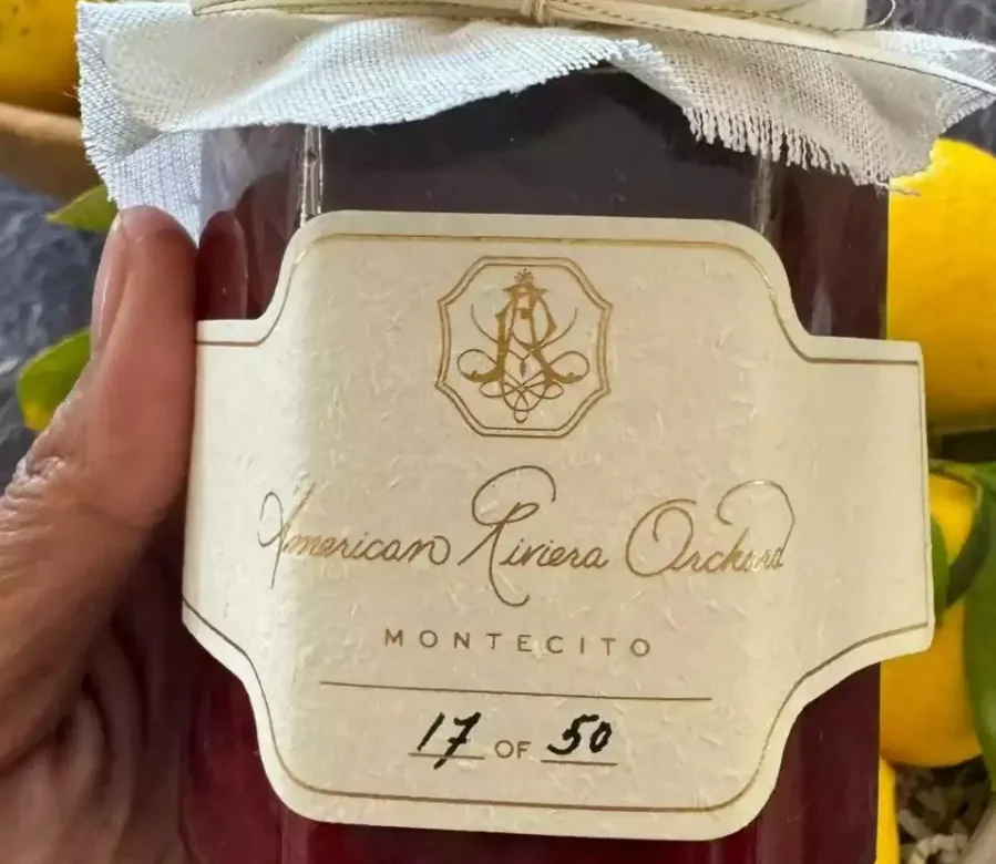 American Rivera Orchard preserve jar being held by Meghan Markle