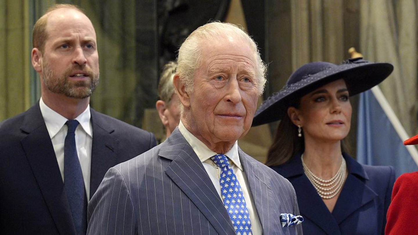 King Charles III with Prince William and Princess Catherine
