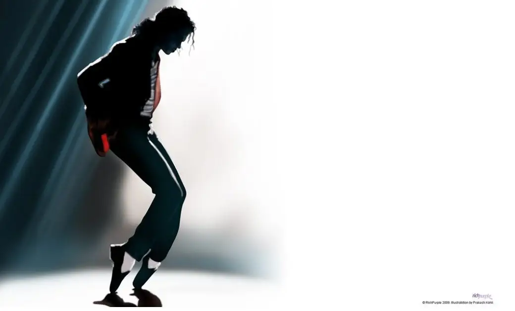 Michael Jackson on his toes in a silhouette style photo